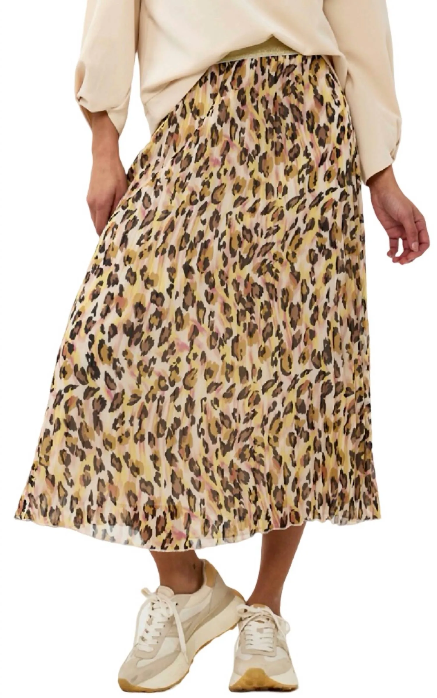 Plisse Leopard Midi Skirt