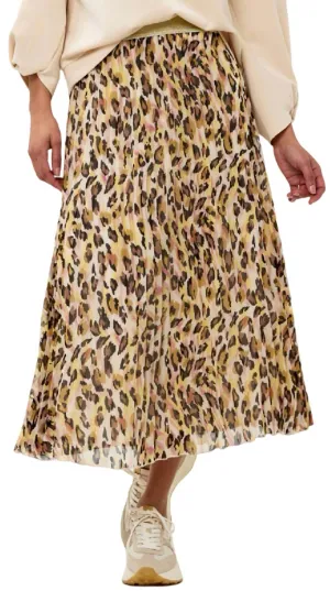 Plisse Leopard Midi Skirt