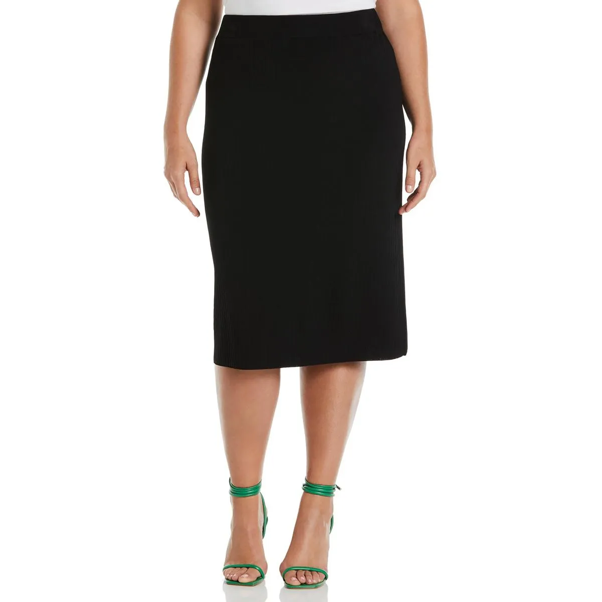 Plus Womens Ribbed Knit Knee-Length Pencil Skirt