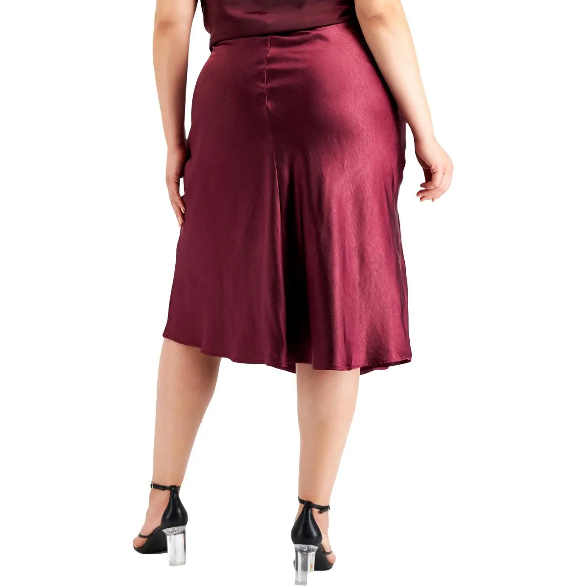 Plus Womens Satin Calf Midi Skirt