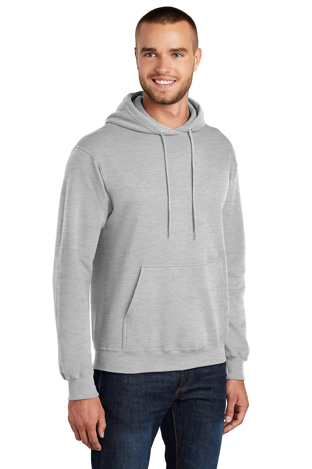 Port & Company Mens Core Pill Resistant Fleece Hooded Sweatshirt Hoodie w/ Pouch Pocket - Ash Grey