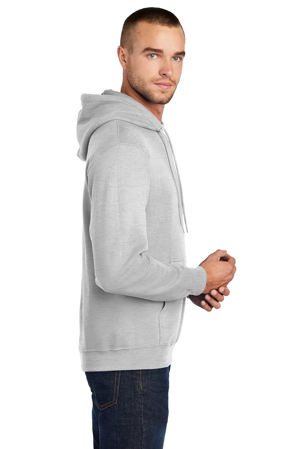 Port & Company Mens Core Pill Resistant Fleece Hooded Sweatshirt Hoodie w/ Pouch Pocket - Ash Grey
