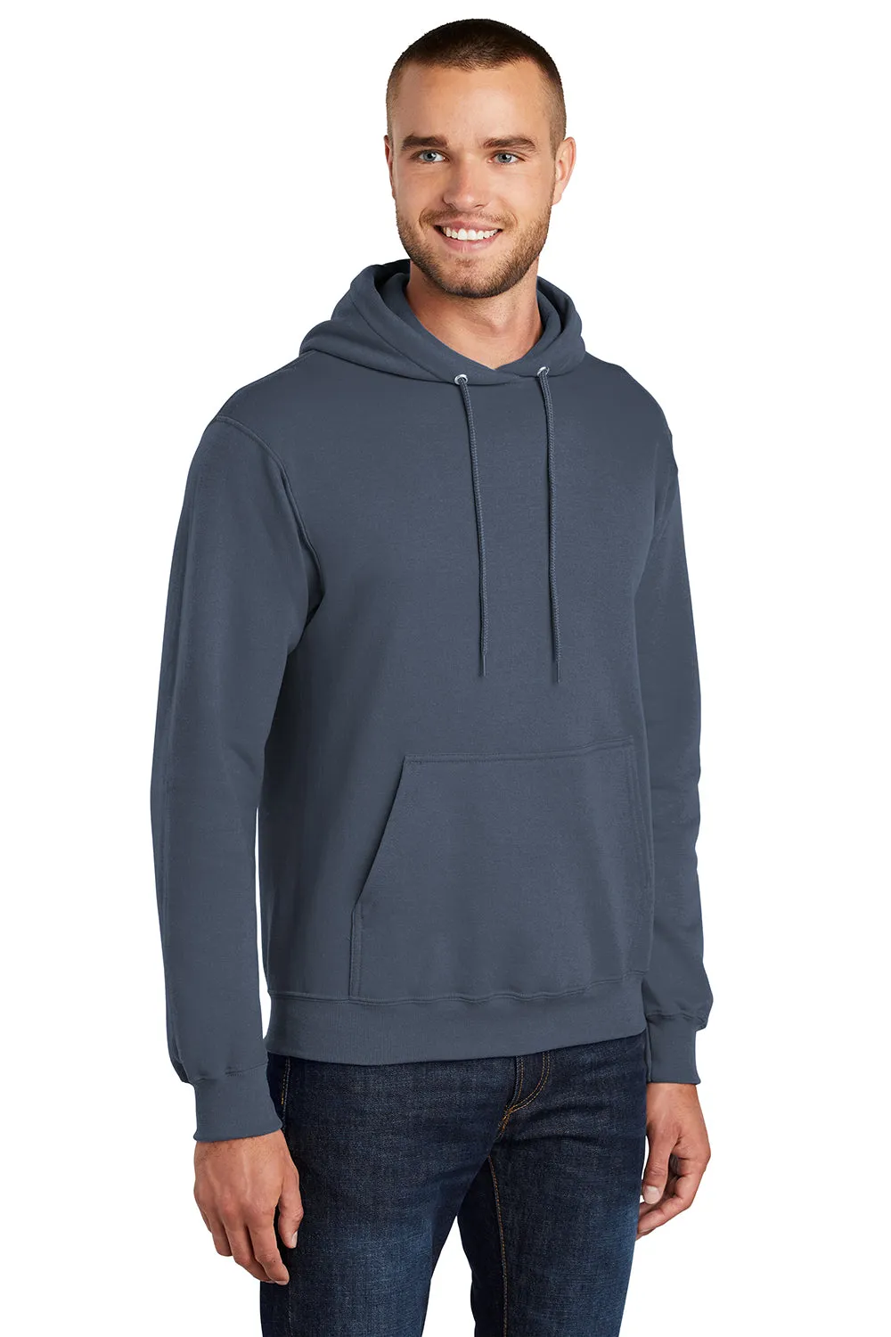 Port & Company Mens Core Pill Resistant Fleece Hooded Sweatshirt Hoodie w/ Pouch Pocket - Steel Blue