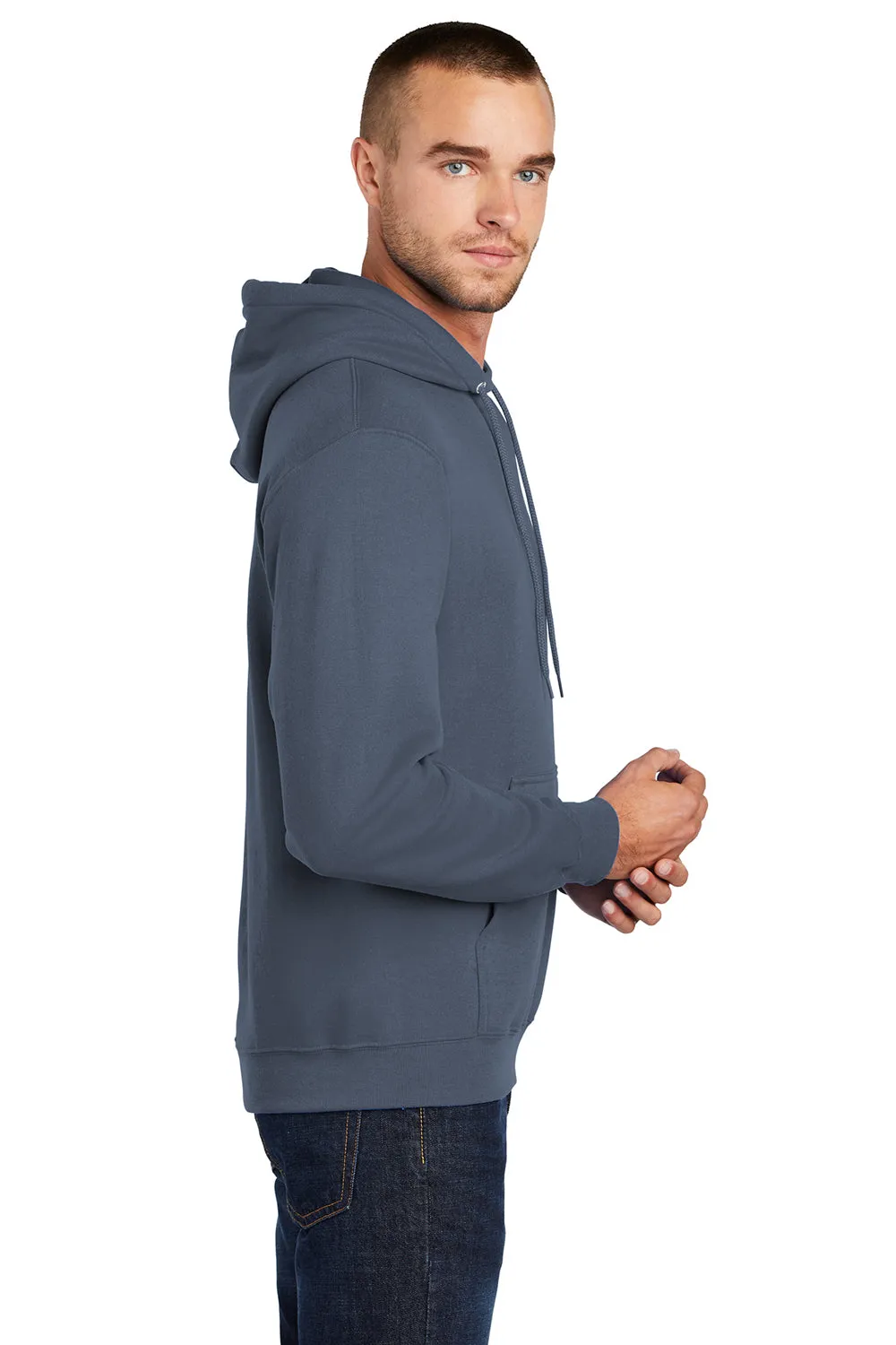Port & Company Mens Core Pill Resistant Fleece Hooded Sweatshirt Hoodie w/ Pouch Pocket - Steel Blue
