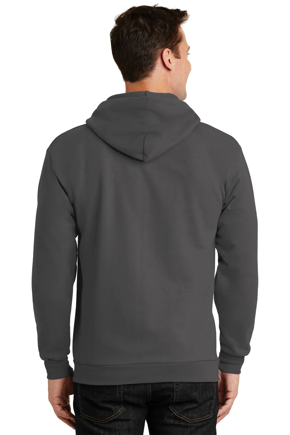 Port & Company Mens Essential Pill Resistant Fleece Full Zip Hooded Sweatshirt Hoodie w/ Pockets - Charcoal Grey
