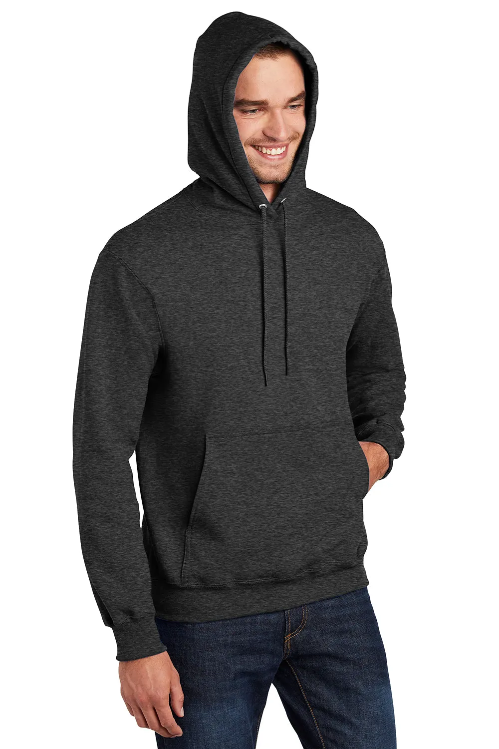 Port & Company Mens Essential Pill Resistant Fleece Hooded Sweatshirt Hoodie w/ Pouch Pocket - Heather Dark Grey