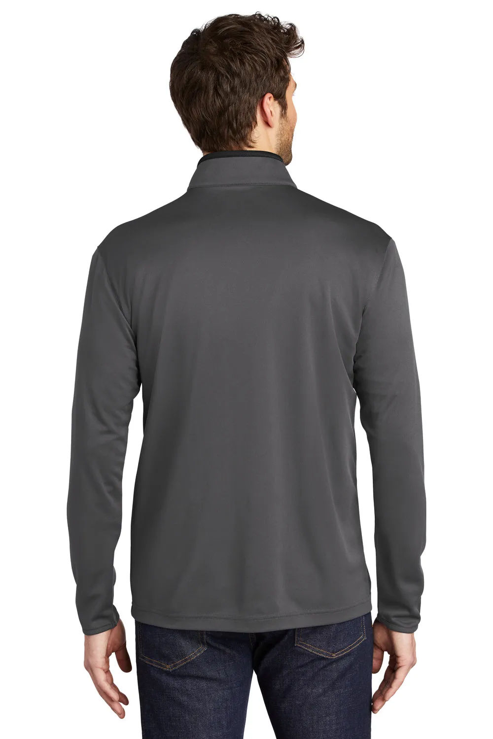 Port Authority Mens Silk Touch Performance Moisture Wicking 1/4 Zip Sweatshirt - Steel Grey/Black