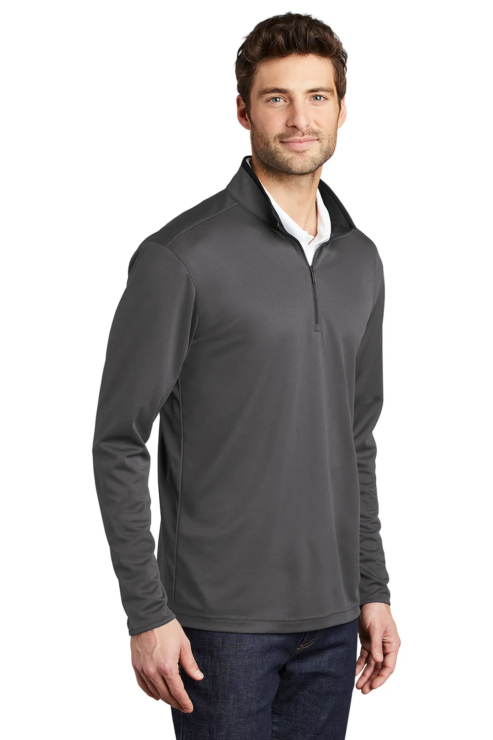 Port Authority Mens Silk Touch Performance Moisture Wicking 1/4 Zip Sweatshirt - Steel Grey/Black