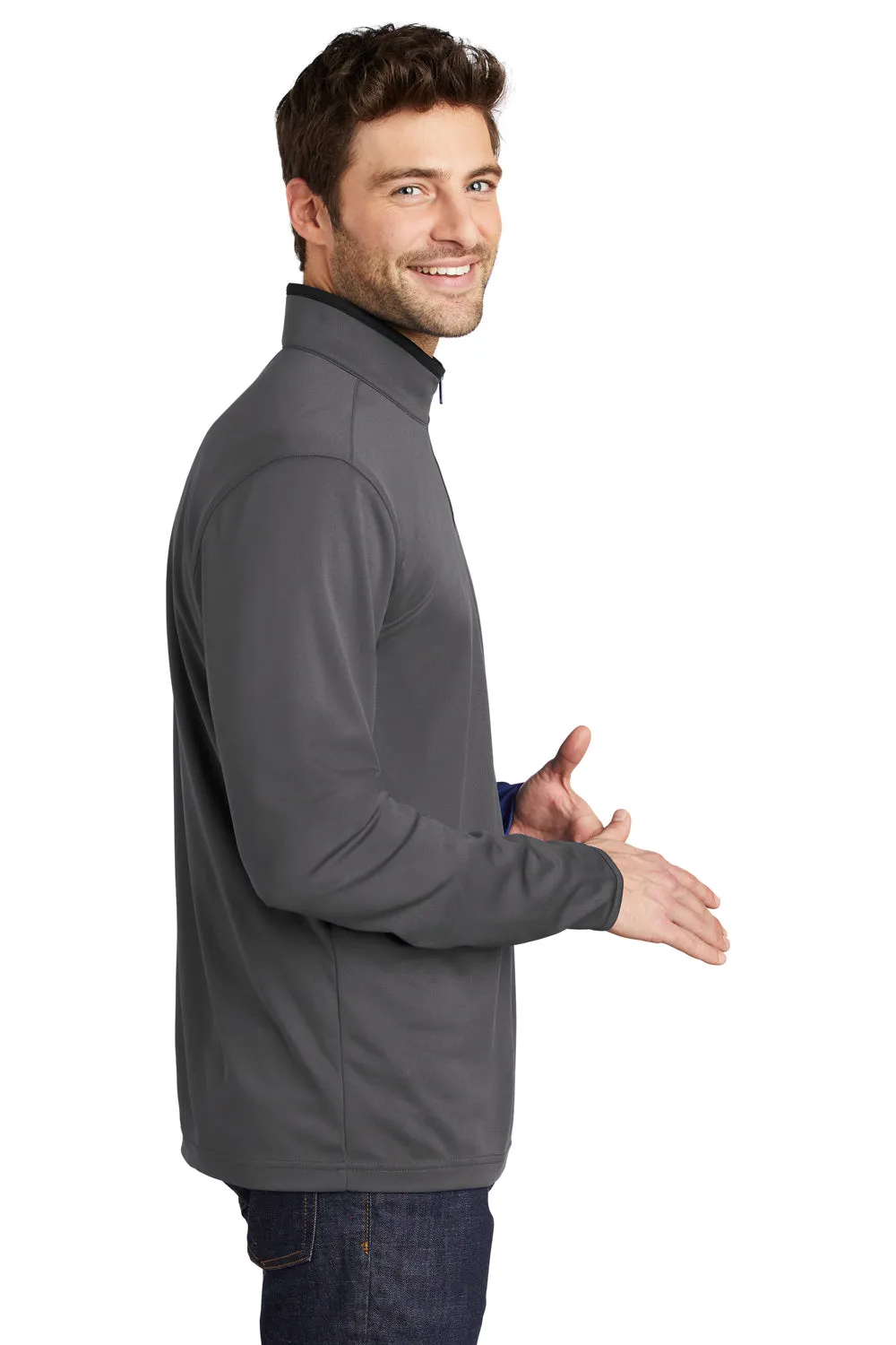 Port Authority Mens Silk Touch Performance Moisture Wicking 1/4 Zip Sweatshirt - Steel Grey/Black