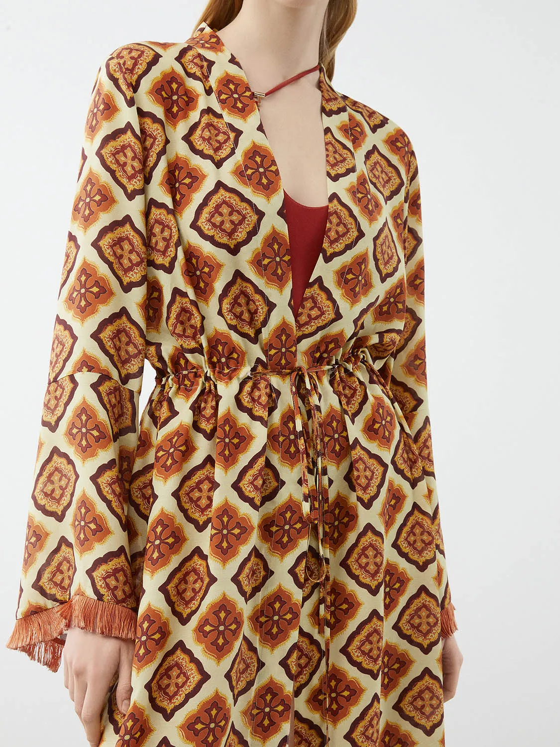 Printed Fringe Kimono
