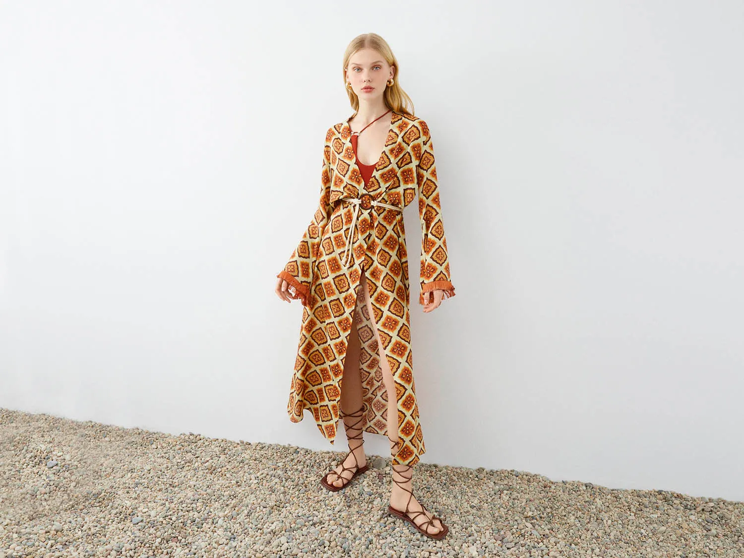 Printed Fringe Kimono