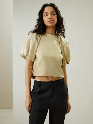 Puff Short Sleeve Watershine Silk Top for Women
