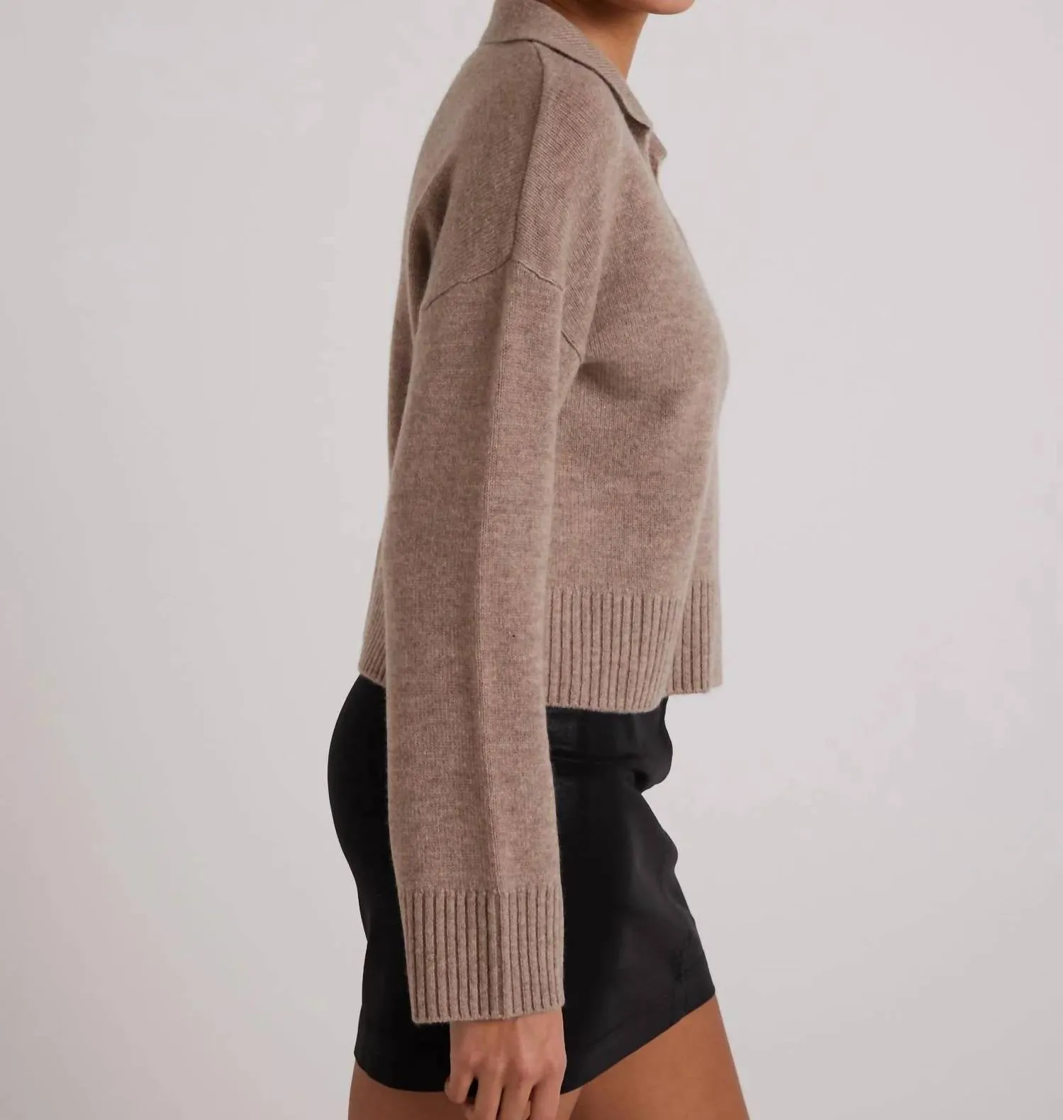 Pullover Sweater With Collar In Heather Fawn