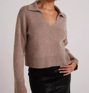 Pullover Sweater With Collar In Heather Fawn