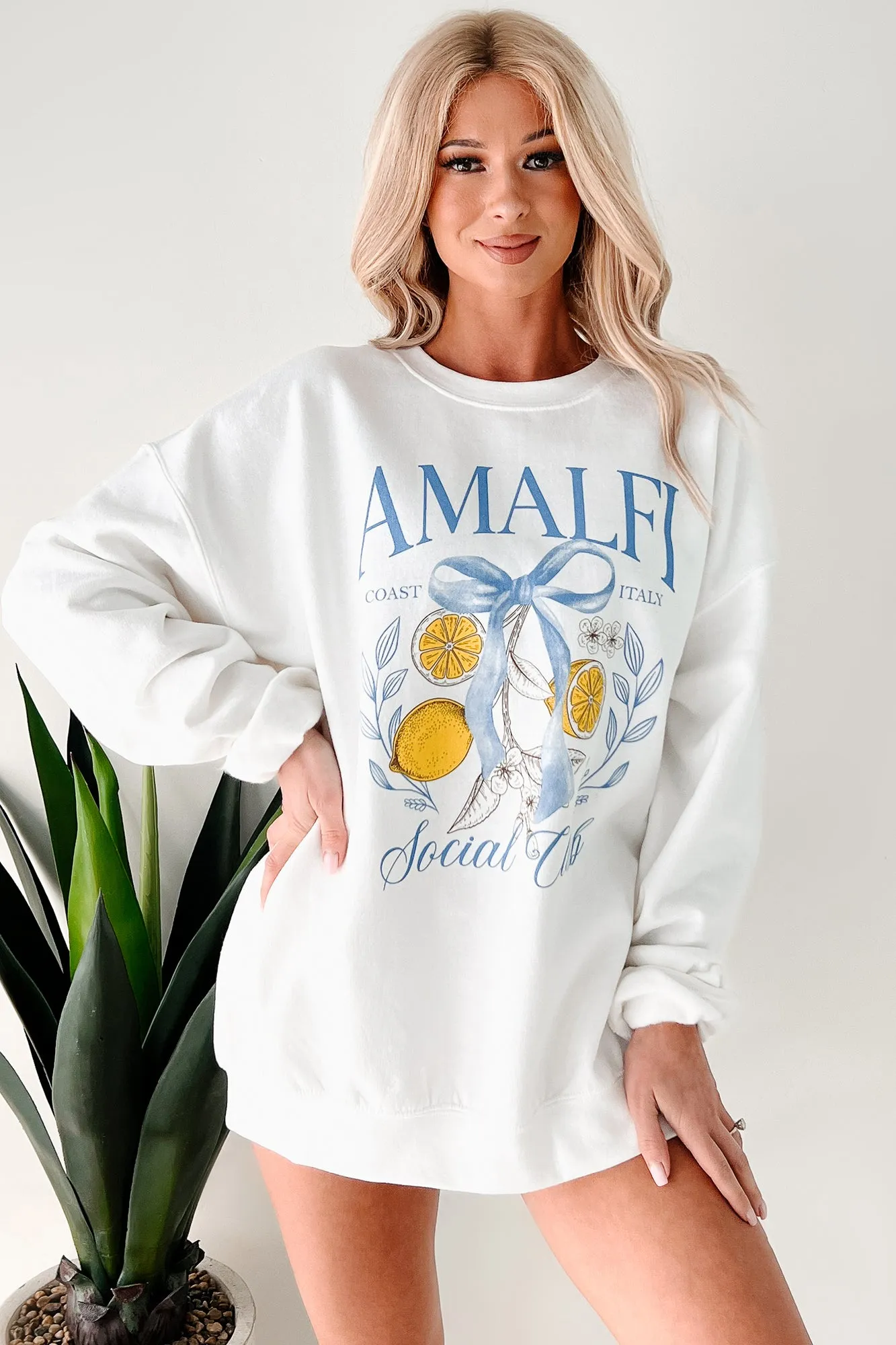 "Amalfi Social Club" Graphic Sweatshirt (White)