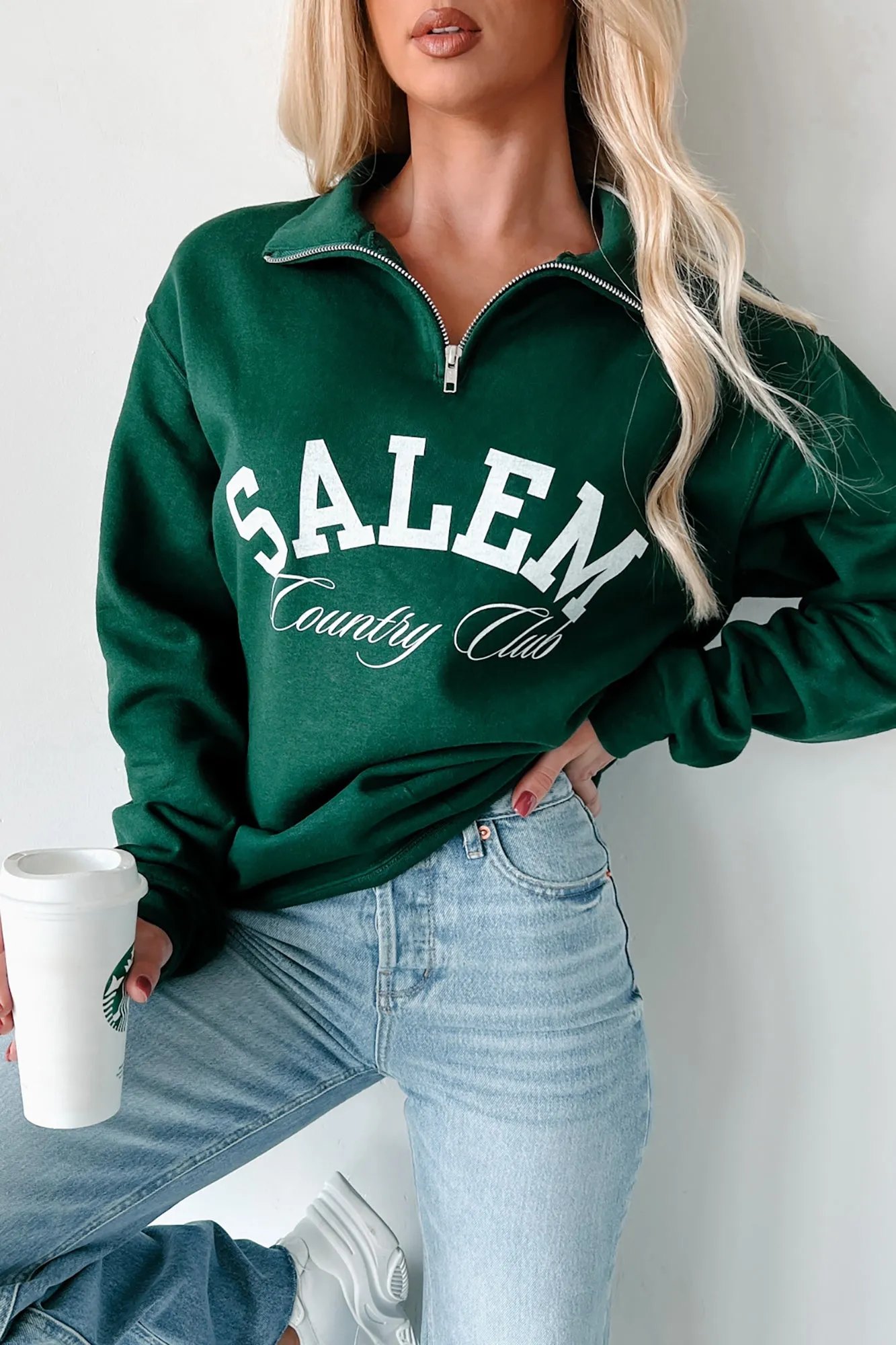 "Salem Country Club" Quarter-Zip Sweatshirt (Forest Green)
