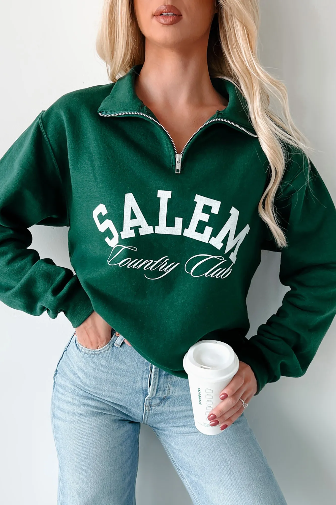 "Salem Country Club" Quarter-Zip Sweatshirt (Forest Green)