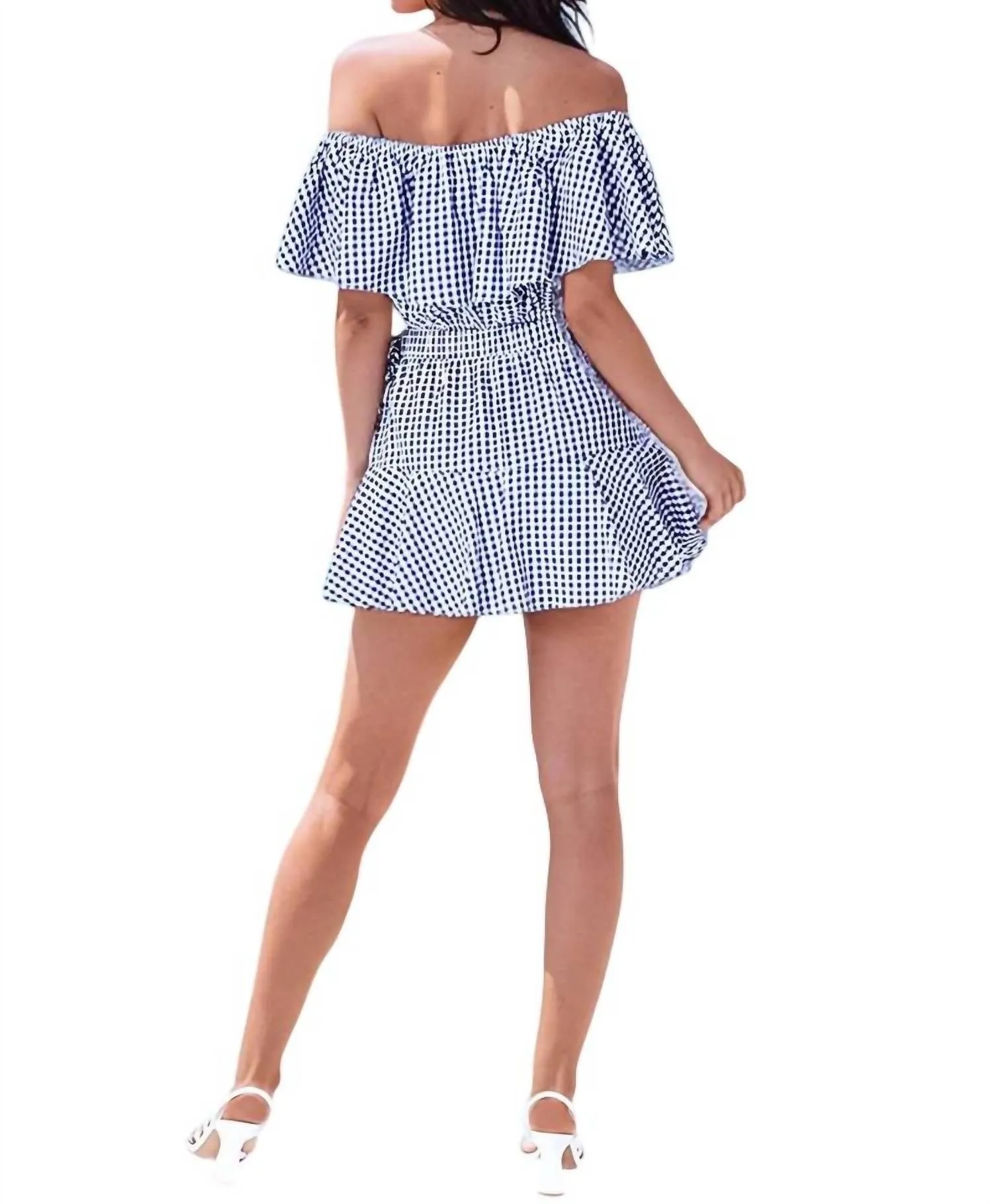 Recia Off-Shoulder Gingham Top And Skort Set In Navy