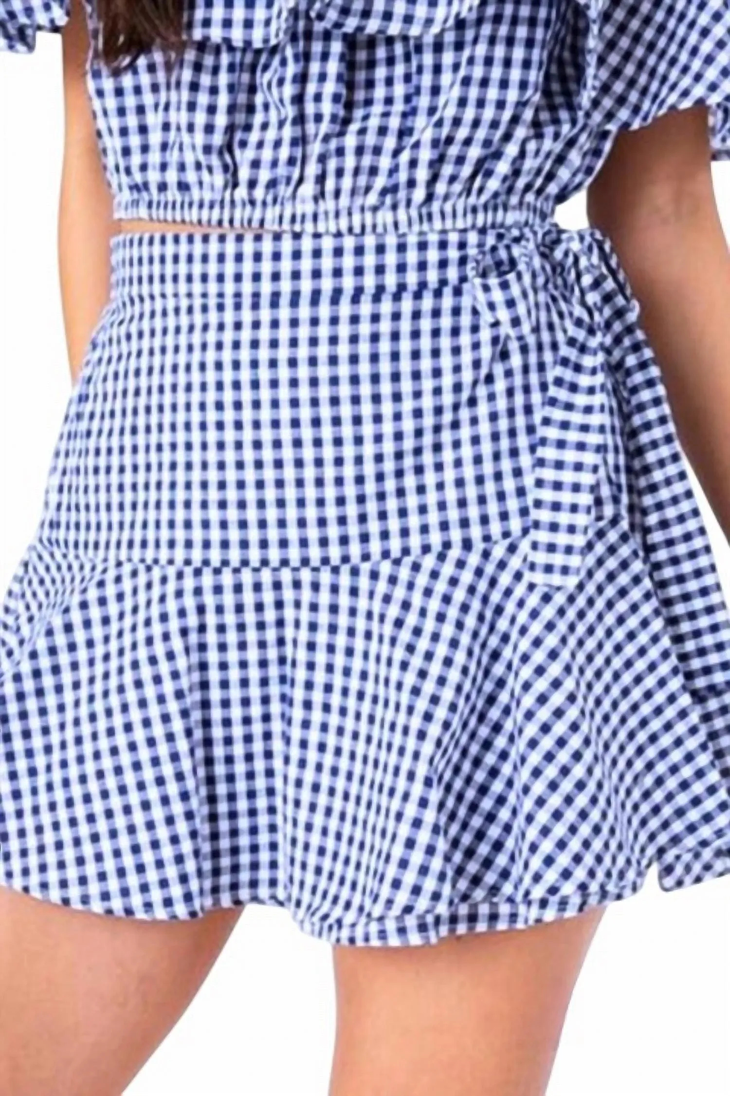 Recia Off-Shoulder Gingham Top And Skort Set In Navy