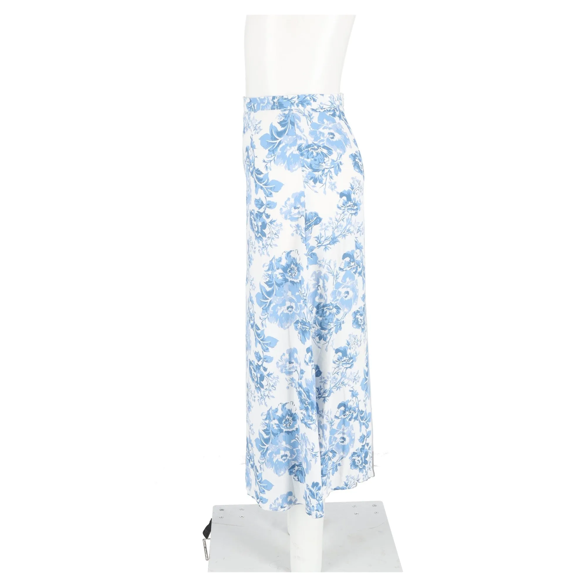 Reformation Floral Print Midi Skirt in Blue Viscose
