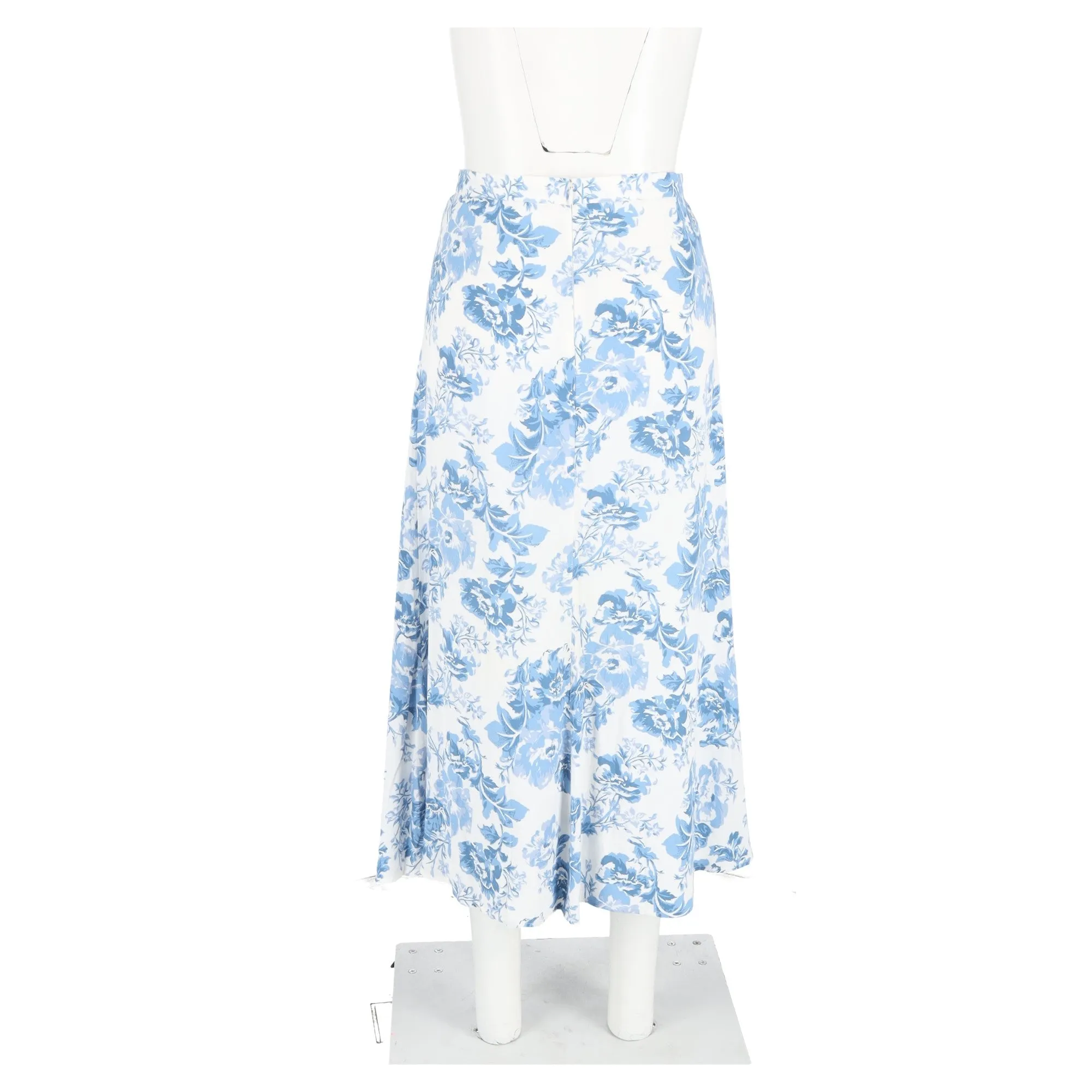 Reformation Floral Print Midi Skirt in Blue Viscose