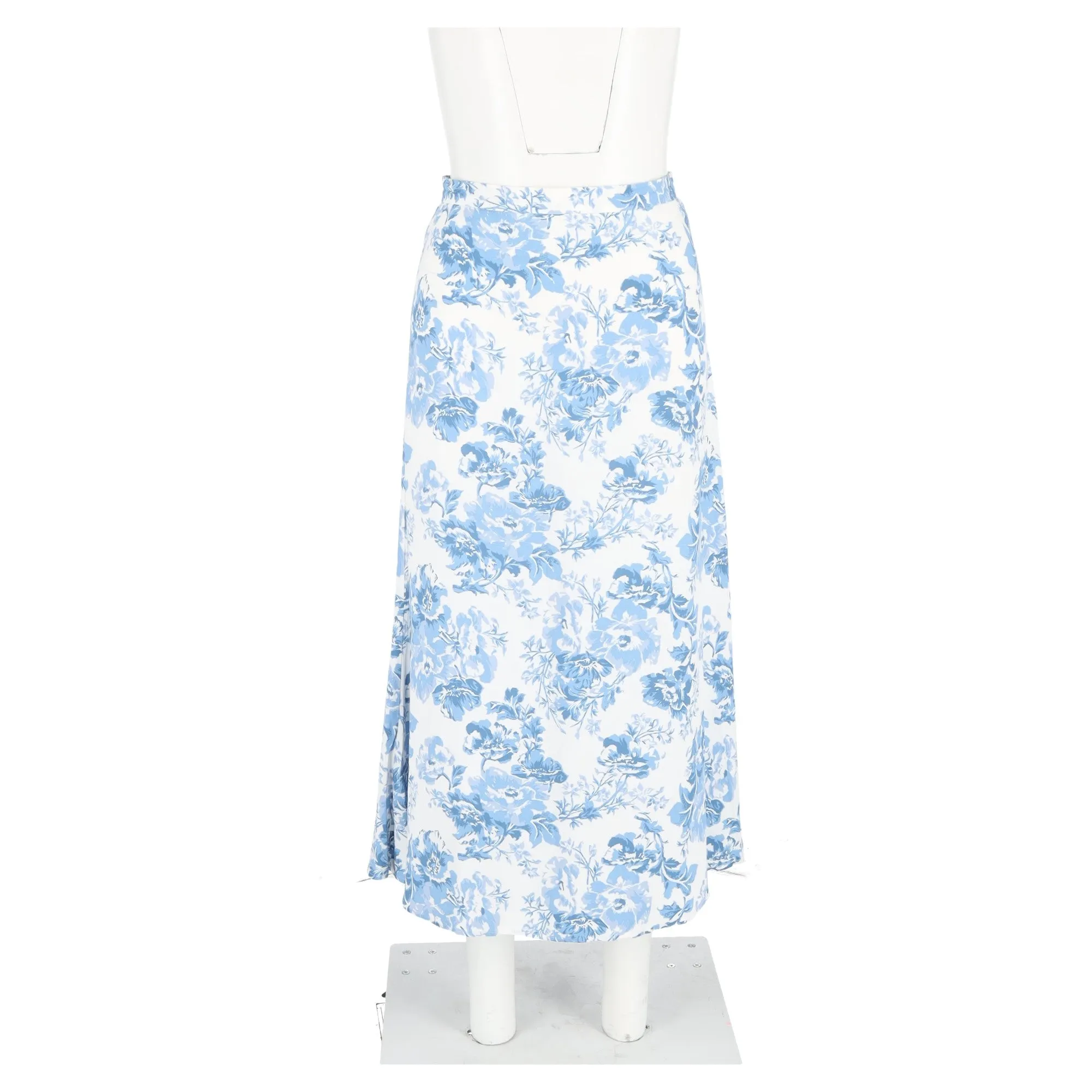 Reformation Floral Print Midi Skirt in Blue Viscose