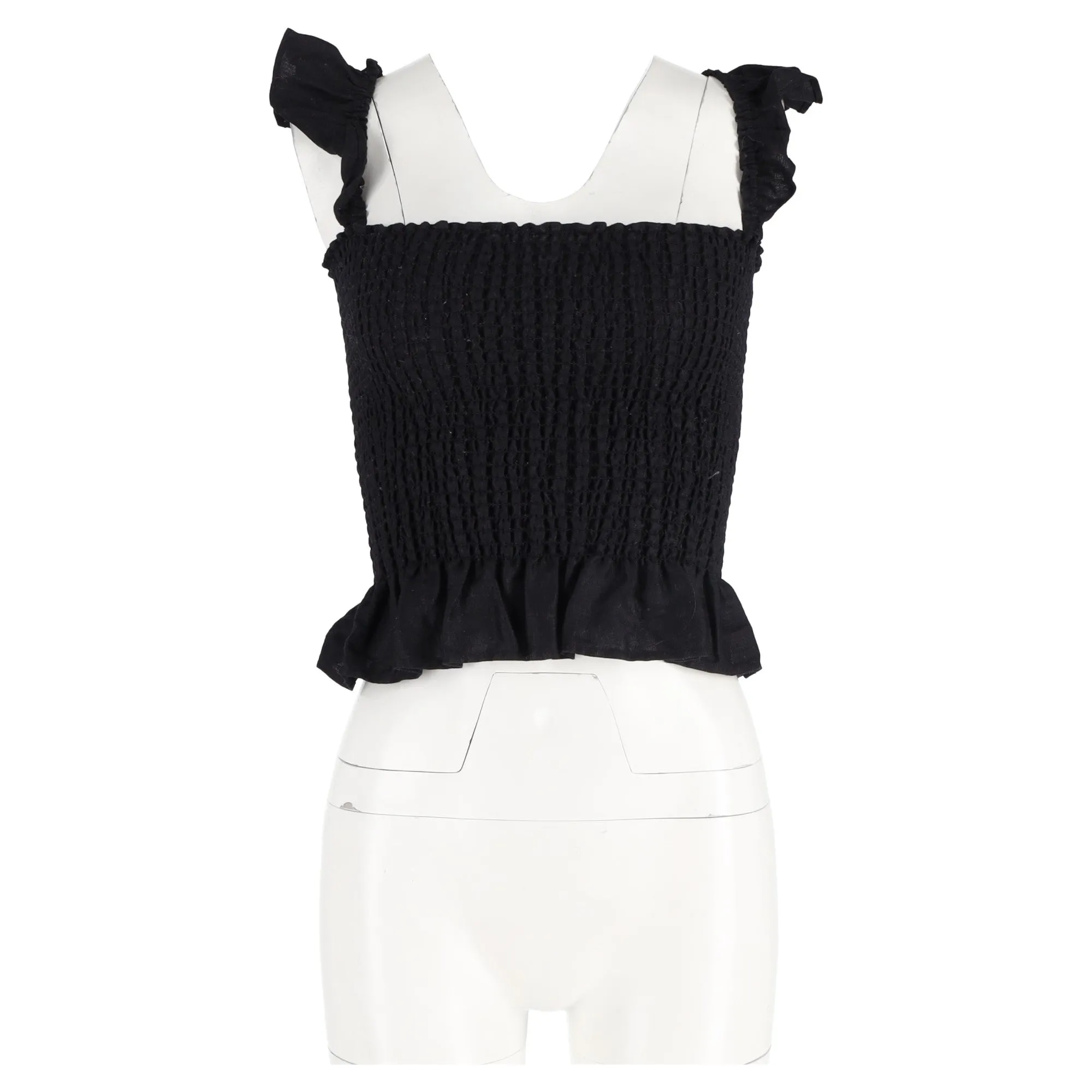 Reformation Junebug Ruffle Sleeveless Top In Black Linen