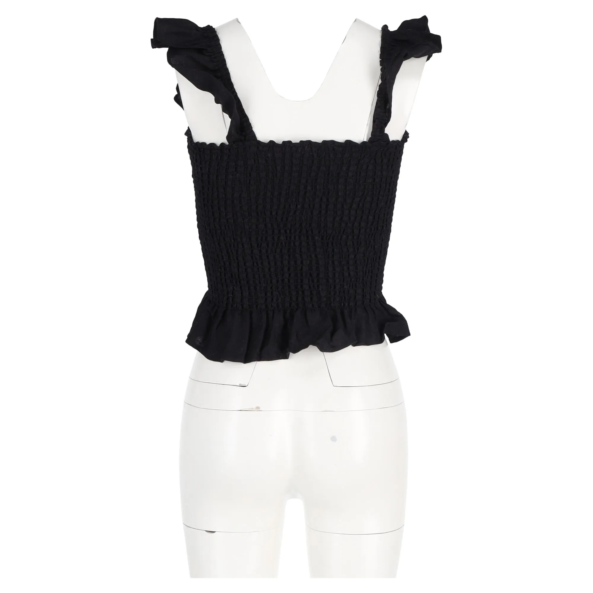 Reformation Junebug Ruffle Sleeveless Top In Black Linen
