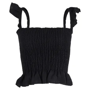 Reformation Junebug Ruffle Sleeveless Top In Black Linen