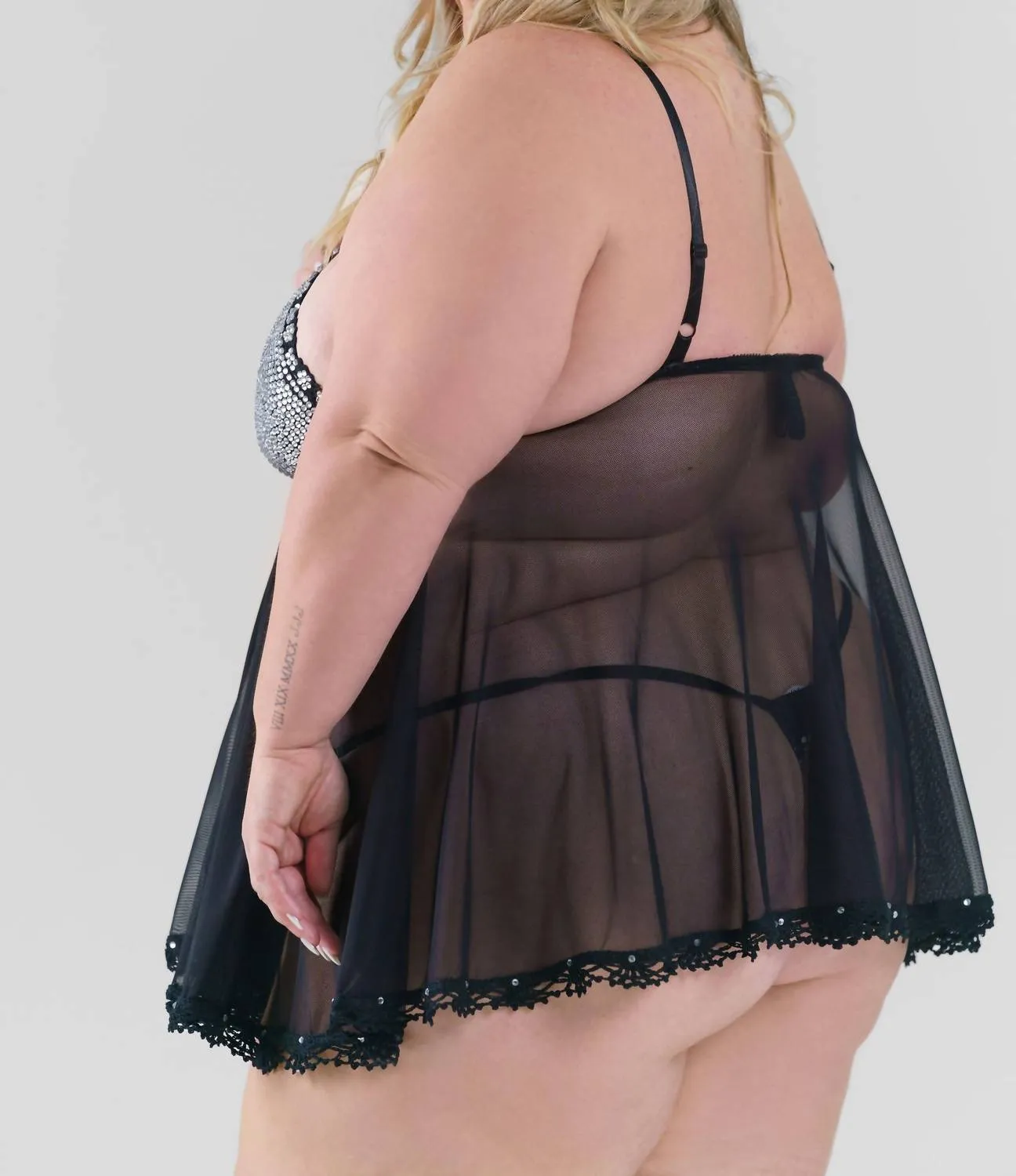 Rhinestone Babydoll Set In Black