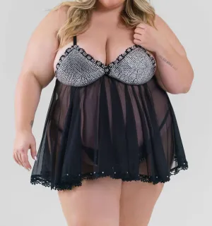 Rhinestone Babydoll Set In Black