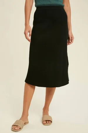 Ribbed Midi Sweater Skirt In Black