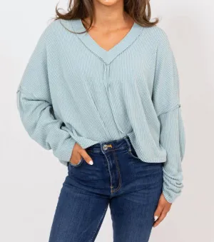 Ribbed Vneck Tee In Teal