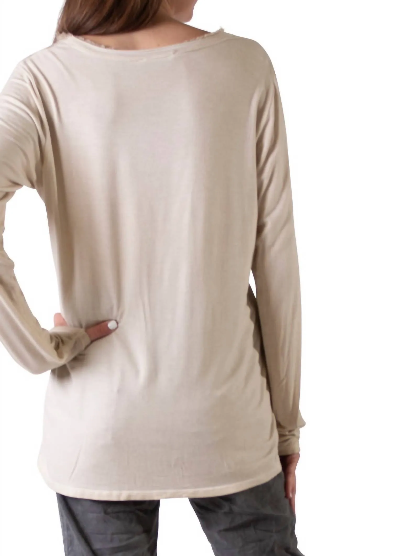 Rita Raw Edge Long Sleeve Top In Beige
