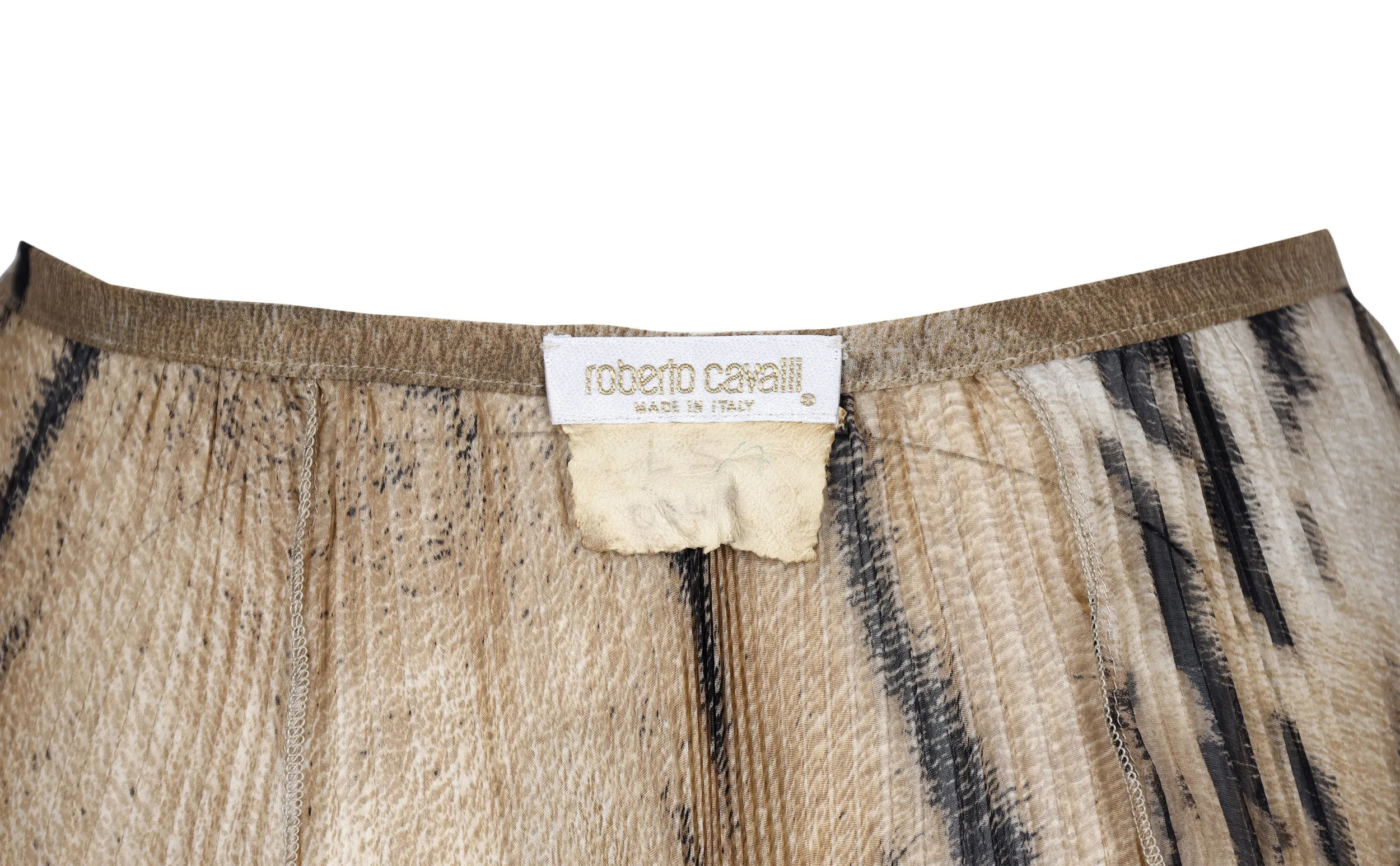 Roberto Cavalli chiffon-tulle leopard printed pleated skirt-'00s