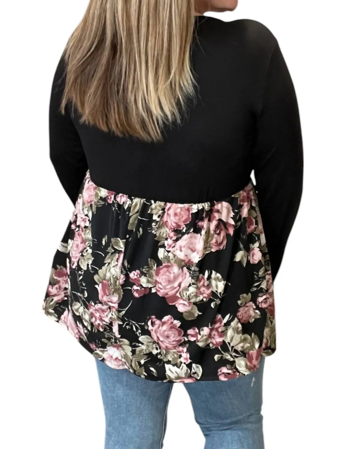 Rose Floral Babydoll Top In Black
