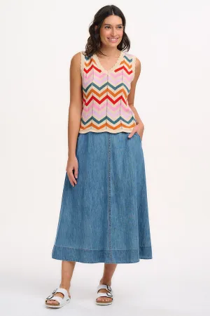 Rosy V-Neck Knit Vest in Cream Chevron