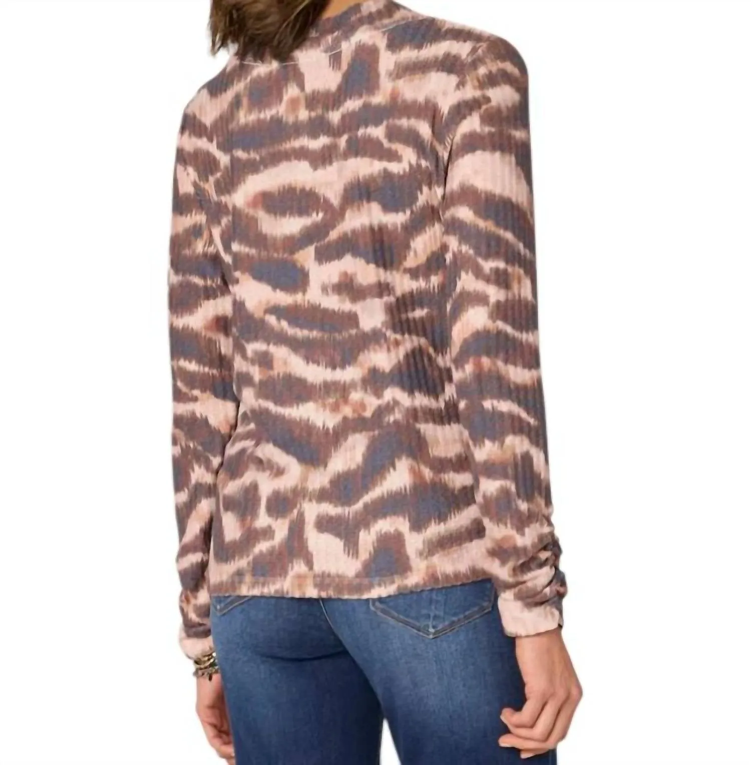Ruched Side Knit Top In Brown Multi