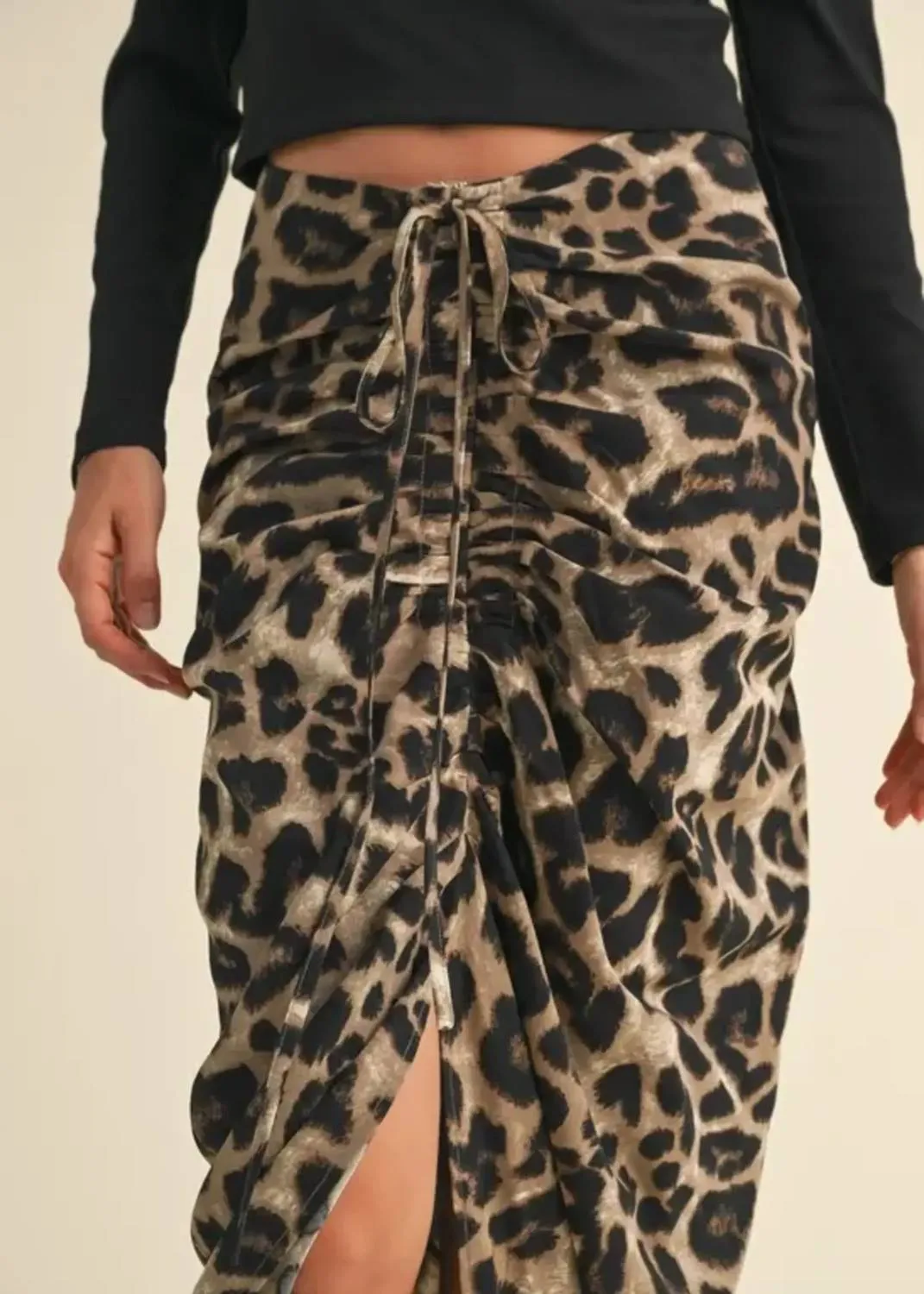 Ruching Leopard Skirt In Brown