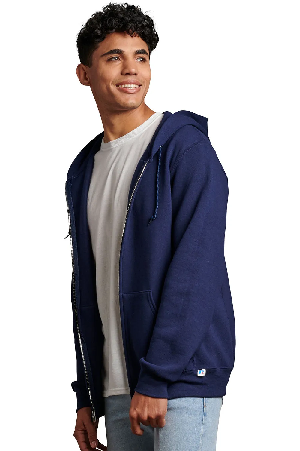 Russell Athletic Mens Dri Power Moisture Wicking Full Zip Hooded Sweatshirt Hoodie w/ Pockets - Navy Blue