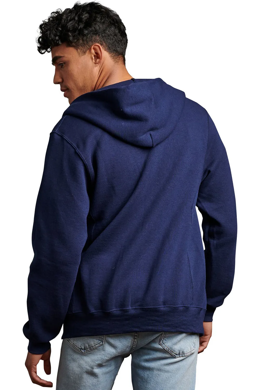 Russell Athletic Mens Dri Power Moisture Wicking Full Zip Hooded Sweatshirt Hoodie w/ Pockets - Navy Blue
