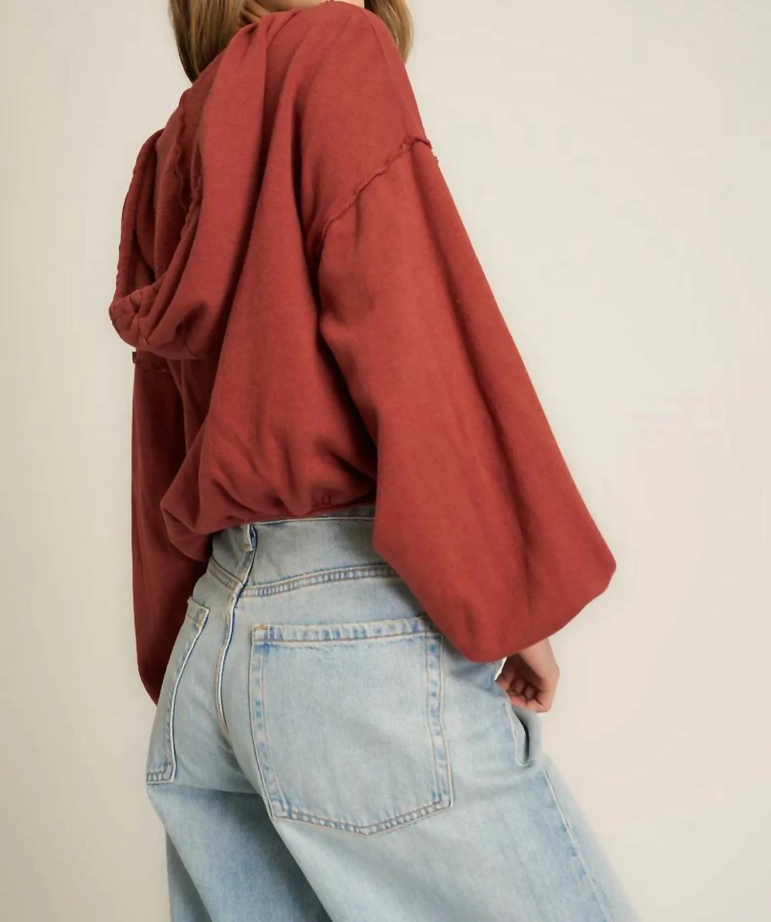 Samson Bubble Hem V-Neck Hoodie In Desert Clay