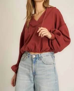 Samson Bubble Hem V-Neck Hoodie In Desert Clay