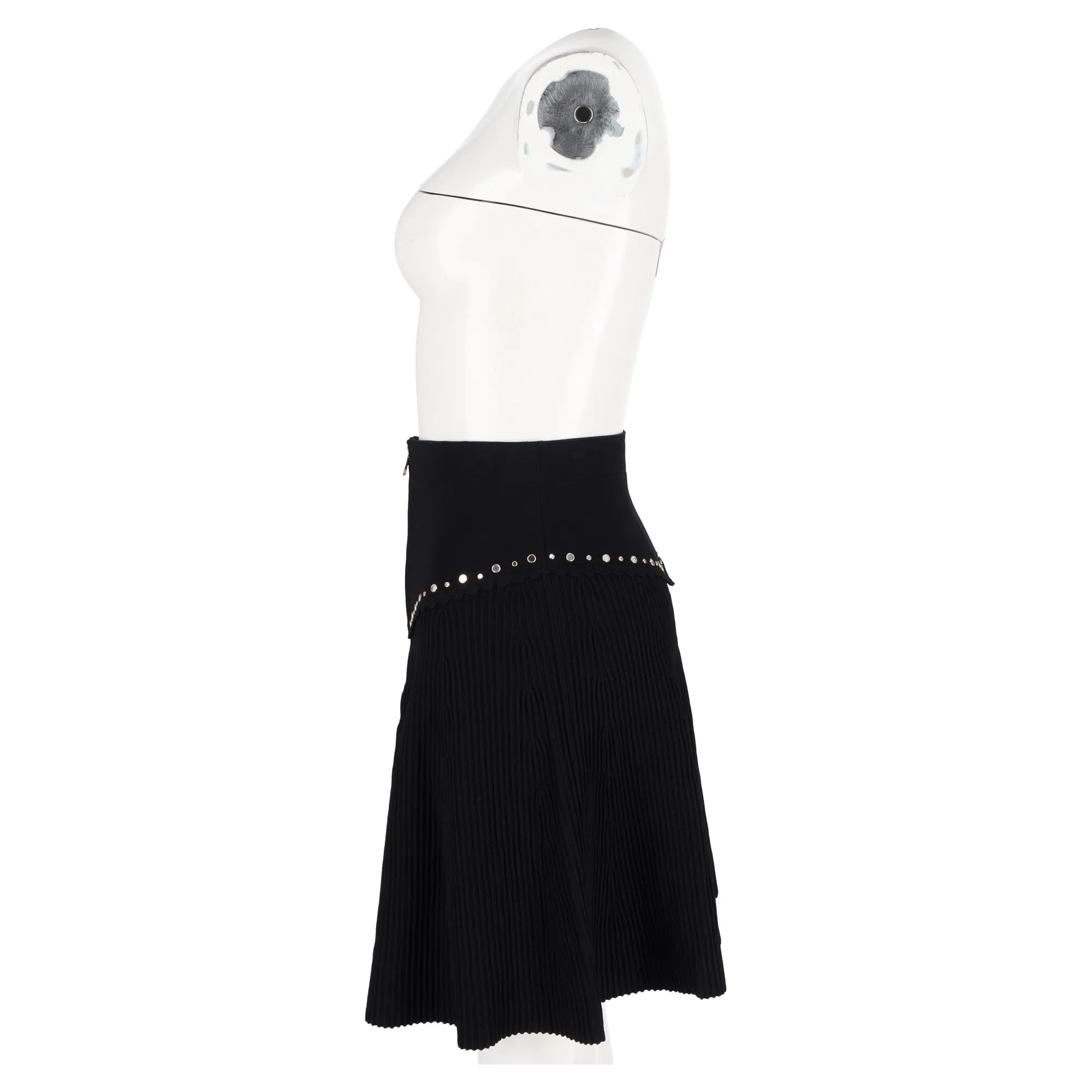 Sandro Paris Oria Ribbed Mini Embellished Flared Skirt in Black Viscose