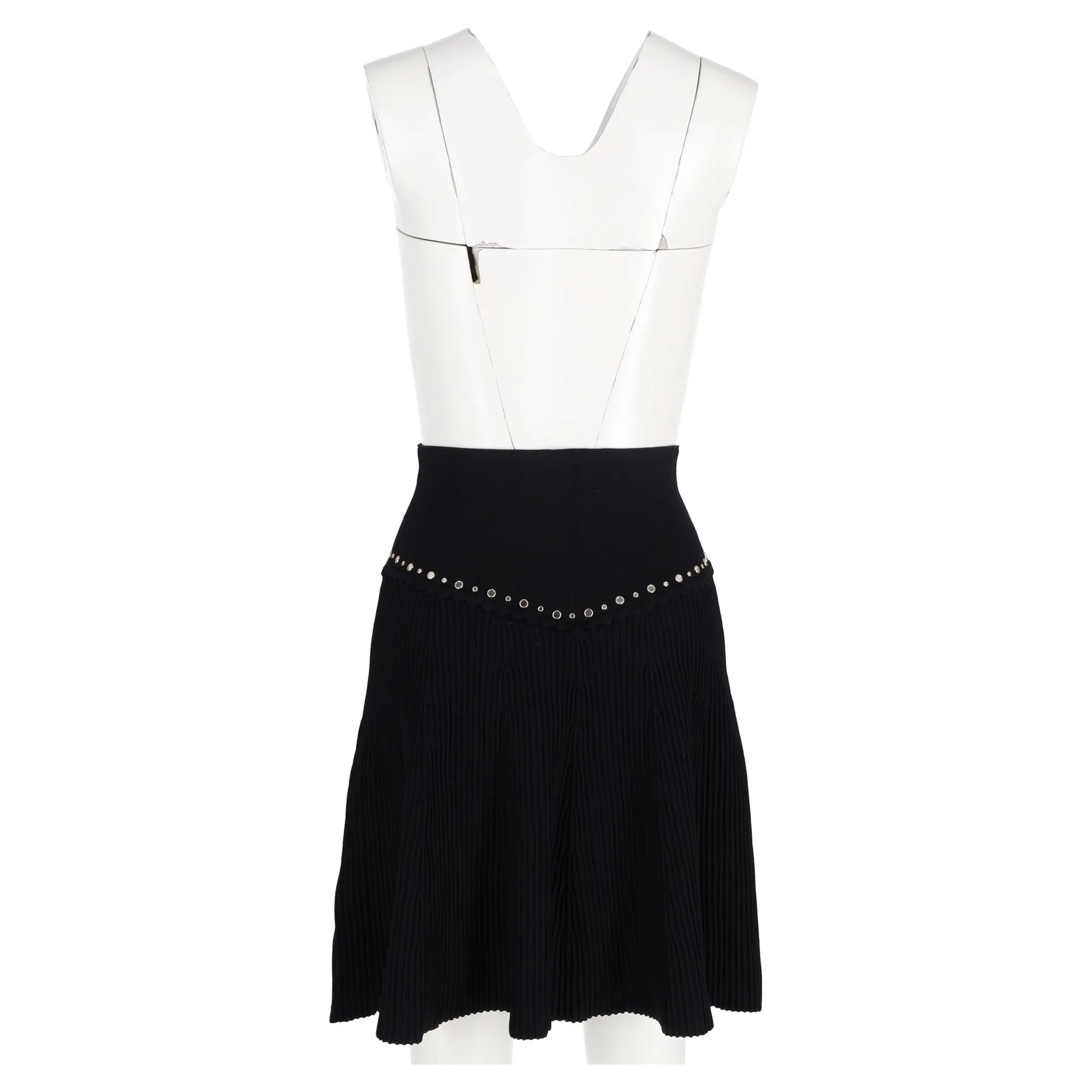 Sandro Paris Oria Ribbed Mini Embellished Flared Skirt in Black Viscose