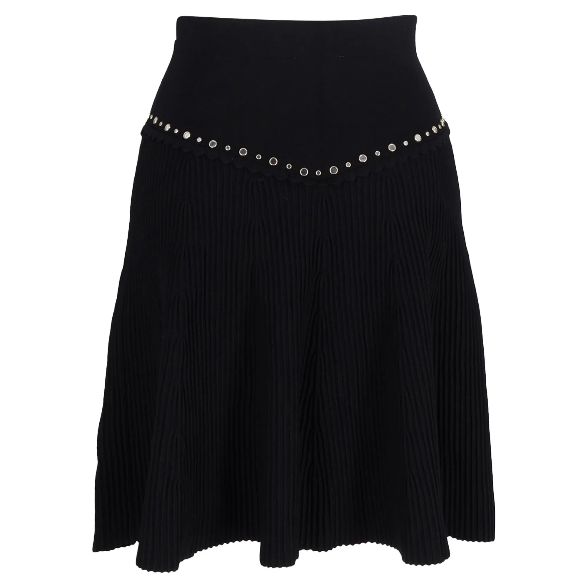 Sandro Paris Oria Ribbed Mini Embellished Flared Skirt in Black Viscose