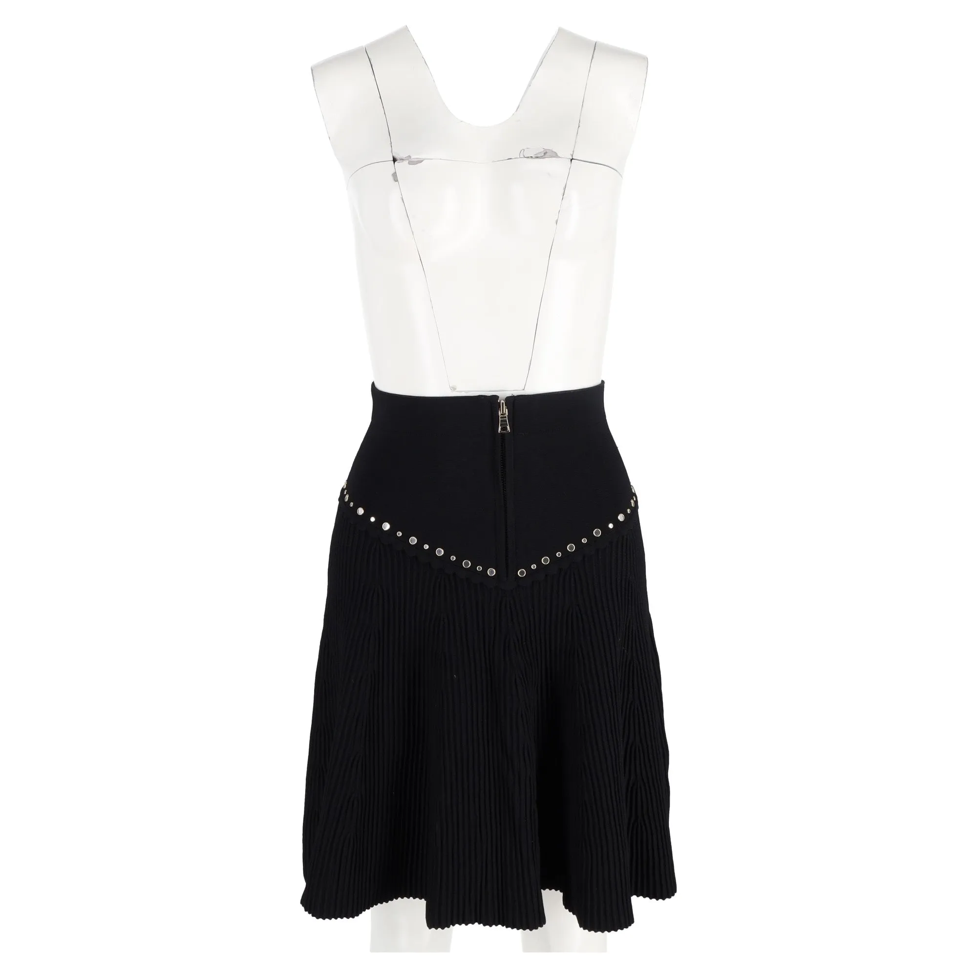 Sandro Paris Oria Ribbed Mini Embellished Flared Skirt in Black Viscose
