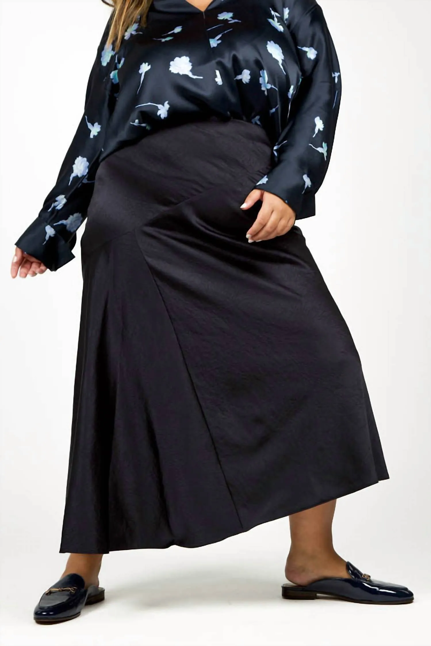 Satin Draped Slip Skirt In Coastal