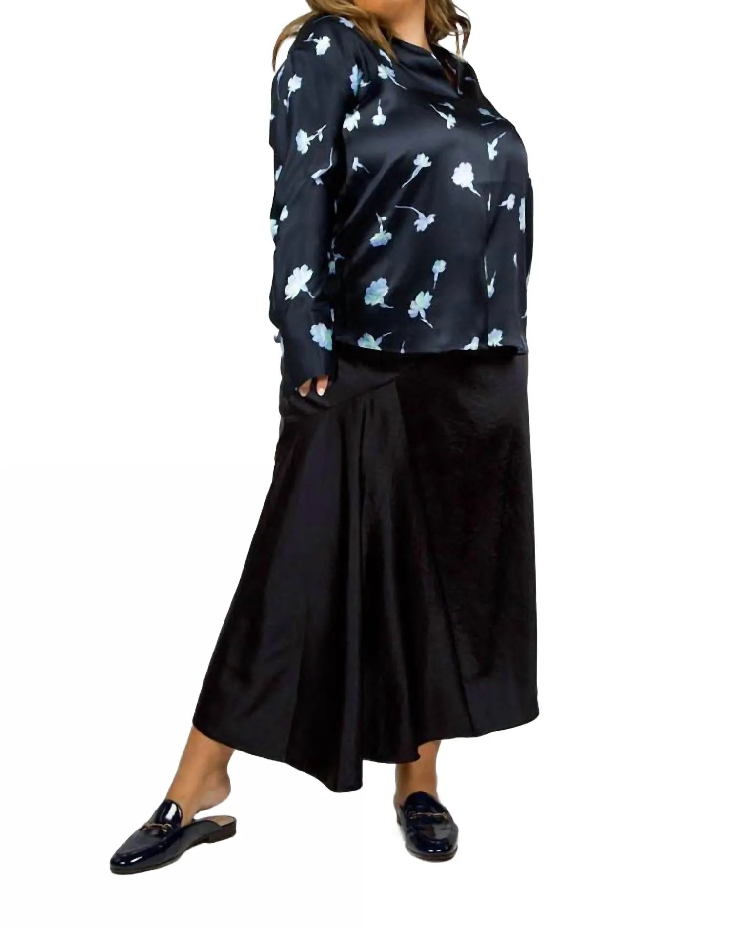 Satin Draped Slip Skirt In Coastal
