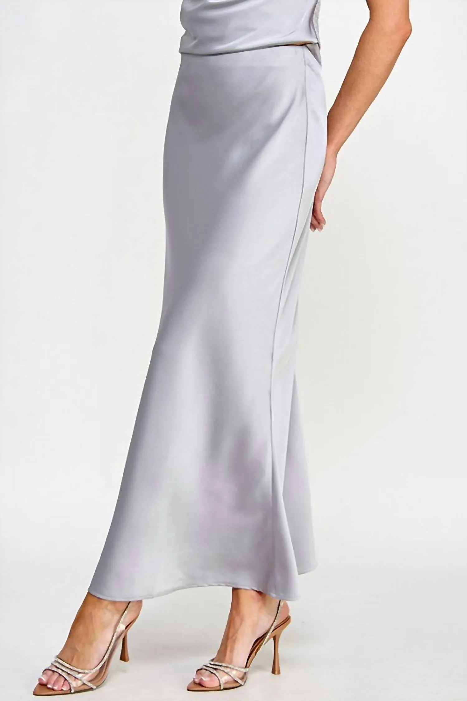 Satin Maxi Skirt In Silver